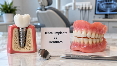 Dental implants vs dentures comparison.